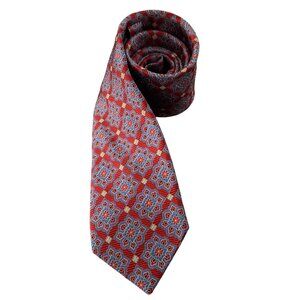 Jos A Bank Reserve Mens 100% Silk Floral Medallion Necktie Red Blue